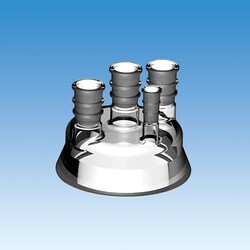 Ace Glass, Inc.&nbsp;Head, 4in conical flange, four neck, 45/50 center, (2)24/40, 14/35