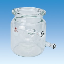 Ace Glass, Inc. Flask, reaction, 1L, jacketed, 137mm O-ring groove flat flange, 140mm bottom OD x 165mm H, 28/15 O-ring ball joints on jacket inlet/outlet