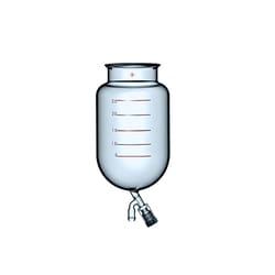 Ace Glass, Inc. Flask, reaction, 2L, 100mm(4in) ground Duran; O-ring groove flange, 0-8mm easy-action bottom valve with 28/15o-ring ball joint connection