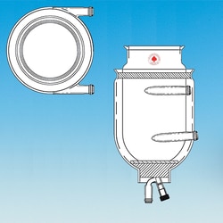 Ace Glass, Inc.&nbsp;Flask, jacketed, 6L, 200mm(8in) ground Duran; O-ring groove flange, 0-8mm easy-action bottom valve with 28/15o-ring ball joint, 28/15 O-ring ball joint jacket inlet/outlet