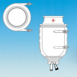Ace Glass, Inc. Flask, jacketed, 2L, 100mm(4in) ground Duran; O-ring groove flange, 0-8mm easy-action bottom valve with 28/15o-ring ball joint, #11 Ace-Thred™; jacket inlet/outlet for 3/8in ID tubing