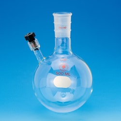 Ace Glass, Inc. Flask, round bottom, heavy wall, 250mL, 24/40 center, #7Ace-Thred side port