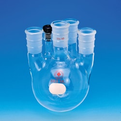 Ace Glass, Inc.&nbsp;Flask, round bottom, heavy wall, five neck, 1L, 24/40 center, (3)24/40, (1) #7 sides