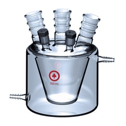 Ace Glass, Inc. Tapered flask, jacketed, 250mL, 5 neck, 29/42 center, (2) 24/40, (2) #7 Ace-Thred