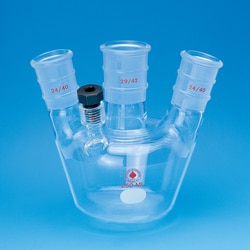 Ace Glass, Inc. European flask, 125mL, 4 neck, 24/40 center, (2) 14/20, (1)#7 Ace-Thred