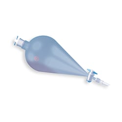 Ace Glass, Inc. 1000mL separatory funnel body only, pear shaped, #11 Ace-Thred bottom, includes 4mm bore PTFE stopcock plug, 7223-40 #11 PTFE drip tip & 12632-27 size 27 PTFE stopper not included