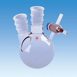 Ace Glass, Inc. Flask, round bottom, 50mL, (2)14/20 necks, 2mm glass stopcock sidearm, No-Air
