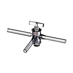 Ace Glass, Inc. Stopcock, 3-way, 2mm bore, 12/30 T-bore plug, 8mm OD, sidearms,