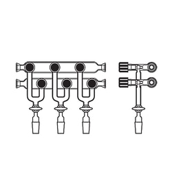 Ace Glass, Inc. Double tube vacuum manifold, 355mm long, (3) stopcock ports with 14/20 inner joints