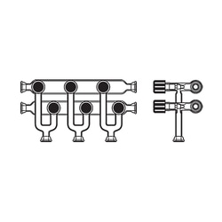 Ace Glass, Inc. Double tube vacuum manifold, 355mm long, (3) stopcock ports with #15 O-ring joints