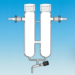 Ace Glass, Inc. Twin chamber, vacuum trap, dry ice, #50 Ace-Thred top, threaded stopcock, Ace-Thred inlet/outlet