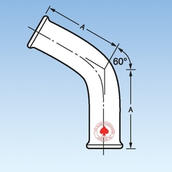 Ace Glass, Inc. 3/4 beaded process pipe sweep elbow with a 60 degree angle.