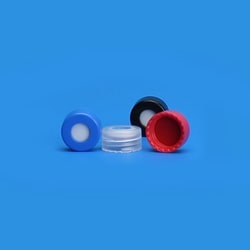 Chemglass Life Sciences Cap, Bonded, Open Hole, Blue, PTFE/Red Rubber,