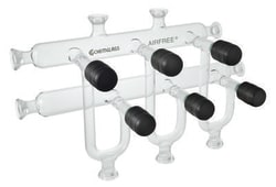 Chemglass Life Sciences 3-Port Airfree Schlenk Inert Gas Vacuum Manifold, Double Bank, 410mm OAL