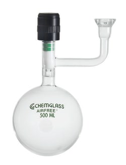 Chemglass Life Sciences 250mL Storage Flask, #15 O-Ring jt, Airfree, Schlenk, 0-4mm Valve, 160mm OAH