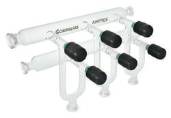 Chemglass Life Sciences&nbsp;3-Port Vacuum Manifold, Double Bank, Airfree, Schlenk, 410mm OAL