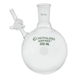 Chemglass Life Sciences 500mL Flask, Reaction, 24/40 Outer Joint, 2mm Glass Stopcock, Airfree, Schlenk