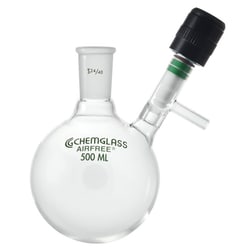 Chemglass Life Sciences 100mL Flask, Reaction, 14/20 Outer Joint, 0-4mm Valve, Airfree, Schlenk