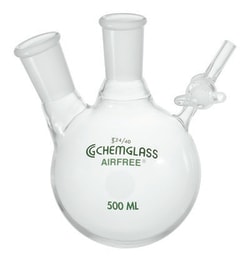 Chemglass Life Sciences&nbsp;500mL 2-Neck Flask, Reaction, 24/40 Joint Size, 2mm Glass Stpk, Airfree, Schlenk