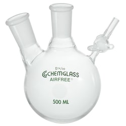 Chemglass Life Sciences 250mL 2-Neck Flask, Reaction, 14/20 Joint Size, Valve, Airfree, Schlenk