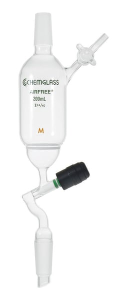 Chemglass Life Sciences 60mL Filter Funnel, 14/20 Joint Size, 30mm OD Medium Frit, Glass Stopcock On Side Arm, Airfree, Schlenk