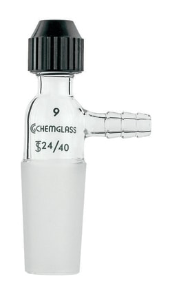 Chemglass Life Sciences&nbsp;Adapter, Universal, Inlet, 24/40 Inner Joint, #12 Chem-Thread, Hose Connection, Accepts O.D./9-12mm, O-Ring/204