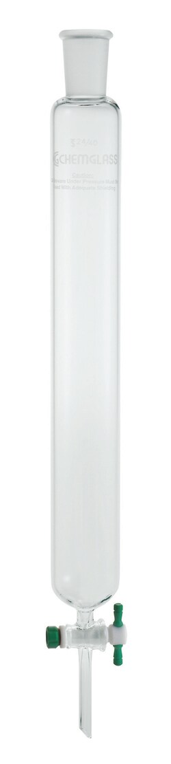 Chemglass Life Sciences Column, Chromatography, 24/40 Outer Joint, 1in ID X 10in E.L., 2mm Stopcock