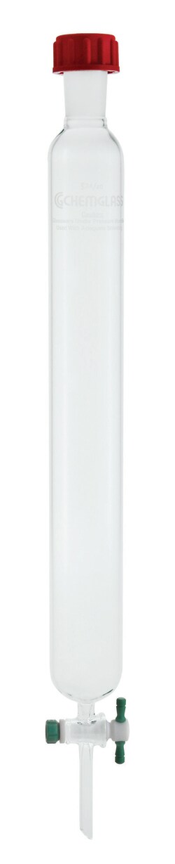 Chemglass Life Sciences Column, Chromatography, 45/50 Outer Rodaviss Joint, 2 1/2in ID X 18in E.L., 4mm Stpk