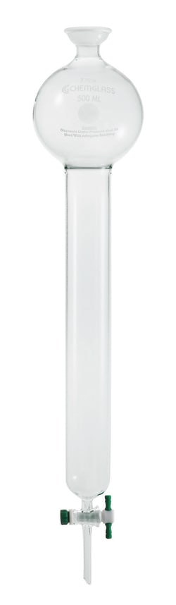 Chemglass Life Sciences Column, Chromatography, 35/20 Socket Joint, 500mL Reservoir, 1 1/2in ID X 8in E.L., 2mm Stopcock