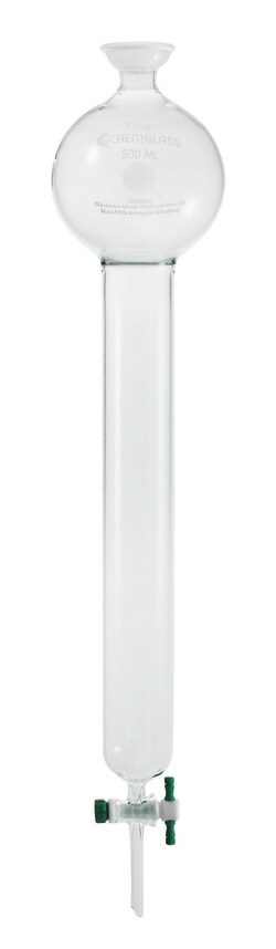 Chemglass Life Sciences&nbsp;Column, Chromatography, 35/20 Socket Joint, 1000mL Reservoir, 2in ID X 12in E.L., 2mm Stpk