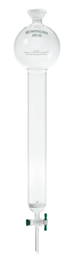 Chemglass Life Sciences Column, Chromatography, 35/20 Socket Joint, 500mL Reservoir, 2in ID X 8in E.L., 2mm Stopcock