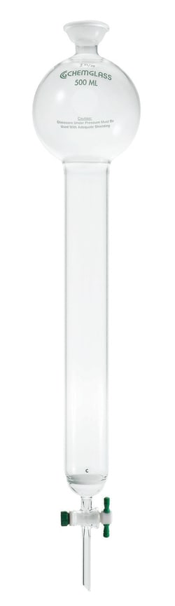 Chemglass Life Sciences Column, Chromatography, 35/20 Socket Joint, 1000mL Reservoir, 2in ID X 12in E.L., 2mm Stopcock