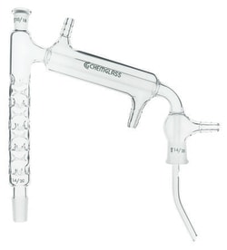 Chemglass Life Sciences Distillation Head, Micro, Vigruex, 10/18 Thermometer Joint, 14/20 Outer Joint, Approx. 195mm Height x 185mm Width