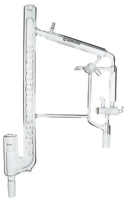 Chemglass Life Sciences Distilling Head, Vigreux, Jacketed, 10/18 Thermometer Joint,14/20 Joint Size, 2mm Glass Stopcock, Approx. 255mm Height x 310mm Width