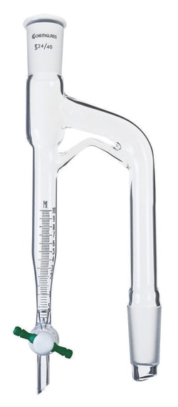 Chemglass Life Sciences Distilling Receiver, 10mL, Moisture Test, Barrett, 24/40 Joint Size, 2mm Glass Stopcock, Approx. 275mm Height x 95mm Width