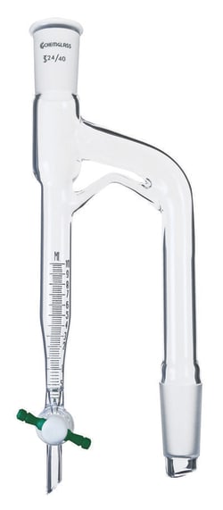 Chemglass Life Sciences Distilling Receiver, 20mL, Moisture Test, Barrett, 24/40 Joint Size, 2mm Glass Stopcock, Approx. 325mm Height x 95mm Width
