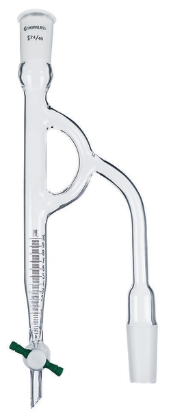 Chemglass Life Sciences Distilling Receiver, 10mL, Moisture Test, Merlic, 14/20 Joint Size, 2mm PTFE Stopcock, Approx. 275mm Height x 75mm Width