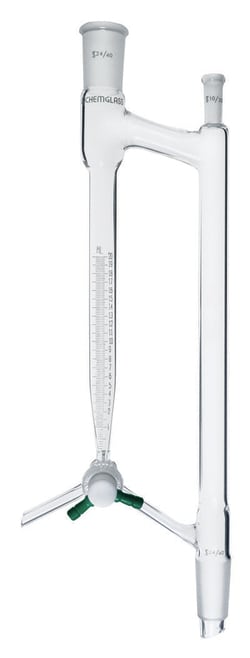 Chemglass Life Sciences Distilling Receiver, 20mL, Moisture Test, Dean-Stark, 10/30 Thermometer Joint, Modified, 24/40 Joint Size, 2mm PTFE Stopcock, Approx. 400mm Height x 130mm Width