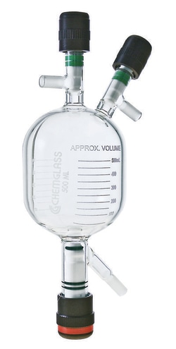 Chemglass Life Sciences Distillation Vessel, 250mL, Receiving, Cylindrical, 70mm OD, ChemRxnHub, Compatible with CG-1947-A60