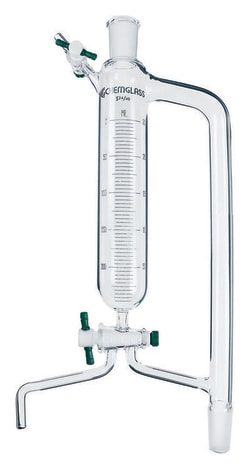 Chemglass Life Sciences&nbsp;Distilling Receiver, 250mL, Solvent Recovery, Graduated, 24/40 Joint Size, 2mm PTFE Stopcock, 4mm 3-Way PTFE Stopcock, Approx. 415mm Height x 185mm Width