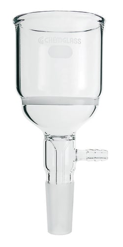 Chemglass Life Sciences 350mL Filter Funnel, Buchner, Improved, 29/42 Lower Vacuum Assembly, Medium Frit