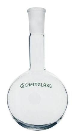 Chemglass Life Sciences 25mL Single Neck  Round Bottomed Flask, Long Neck, 19/22 Outer Joint