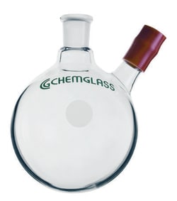 Chemglass Life Sciences 100mL Single Neck  Round Bottomed Flask, 14/20 Outer Joint, Side Tubulation