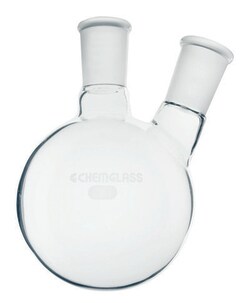 Chemglass Life Sciences 100mL 2-Neck  Round Bottomed Flask, 1-CN 24/40 Outer, 1-SN 10/30 Outer Angled 20°