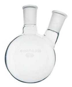 Chemglass Life Sciences&nbsp;250mL 2-Neck Round Bottom Flask (RBF) , 1-CN 24/40 Outer, 1-SN 10/30 Outer Angled 20°