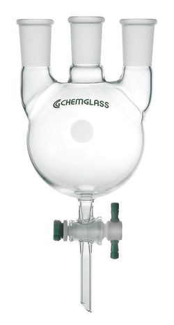 Chemglass Life Sciences&nbsp;500mL 3-Neck Round Bottom Flask (RBF) , 1-CN 24/40 Outer, 2-SN 24/40 Outer, 4mm Stpk Drain