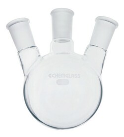 Chemglass Life Sciences Flask, Round Bottom, 500mL, Heavy Wall, 29/42 - 24/40, 3-Neck, Angled 20°