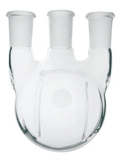 Chemglass Life Sciences Flask, Round Bottom, 1000mL, Heavy Wall, 45/50 - 24/40, 3-Neck, Vertical