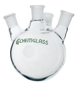 Chemglass Life Sciences&nbsp;Flask, Round Bottom, 250mL, Heavy Wall, 4-Neck, 14/20 CN - 14/20 SN's Angled 20°