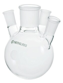 Chemglass Life Sciences&nbsp;Flask, Round Bottom, 500mL, Heavy Wall, 4-Neck, 29/42 CN - 29/42 SN's Angled 20°